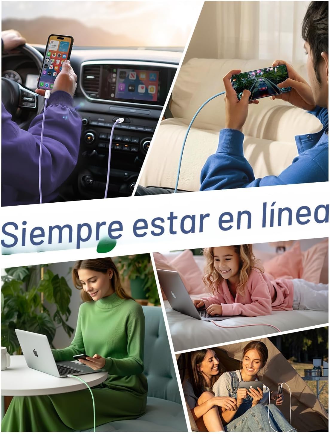 LISEN Cable USB C, Paquete de 5 [3.3\/3.3\/6.6\/6.6\/10 PIES] Cable...