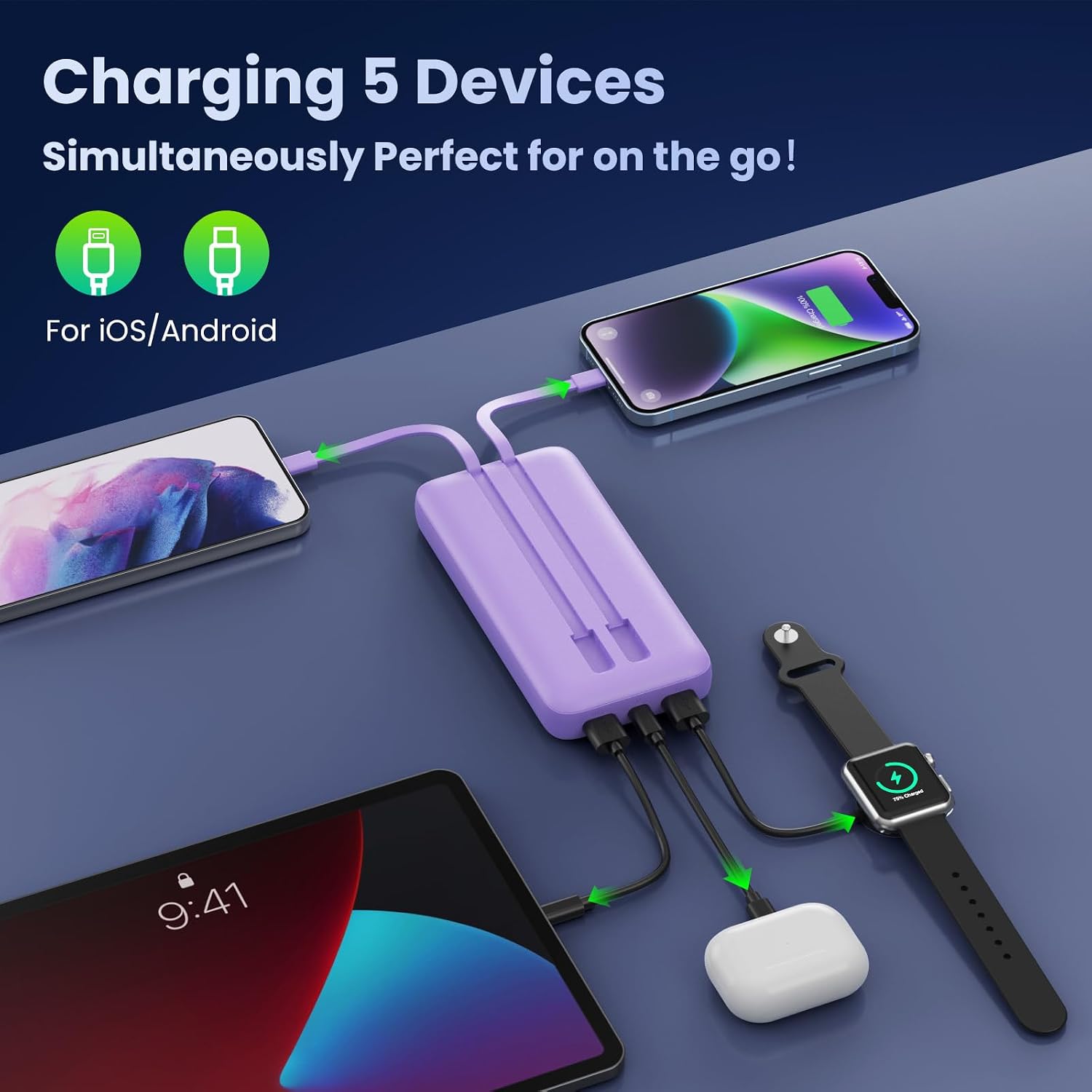 Cargador Portátil 40800mAh Banco de Energía con 3 Cables Integrados...