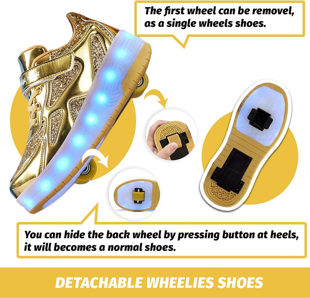 HOVERKICKES Zapatos de patinaje LED para niños y niñas, tenis con r...