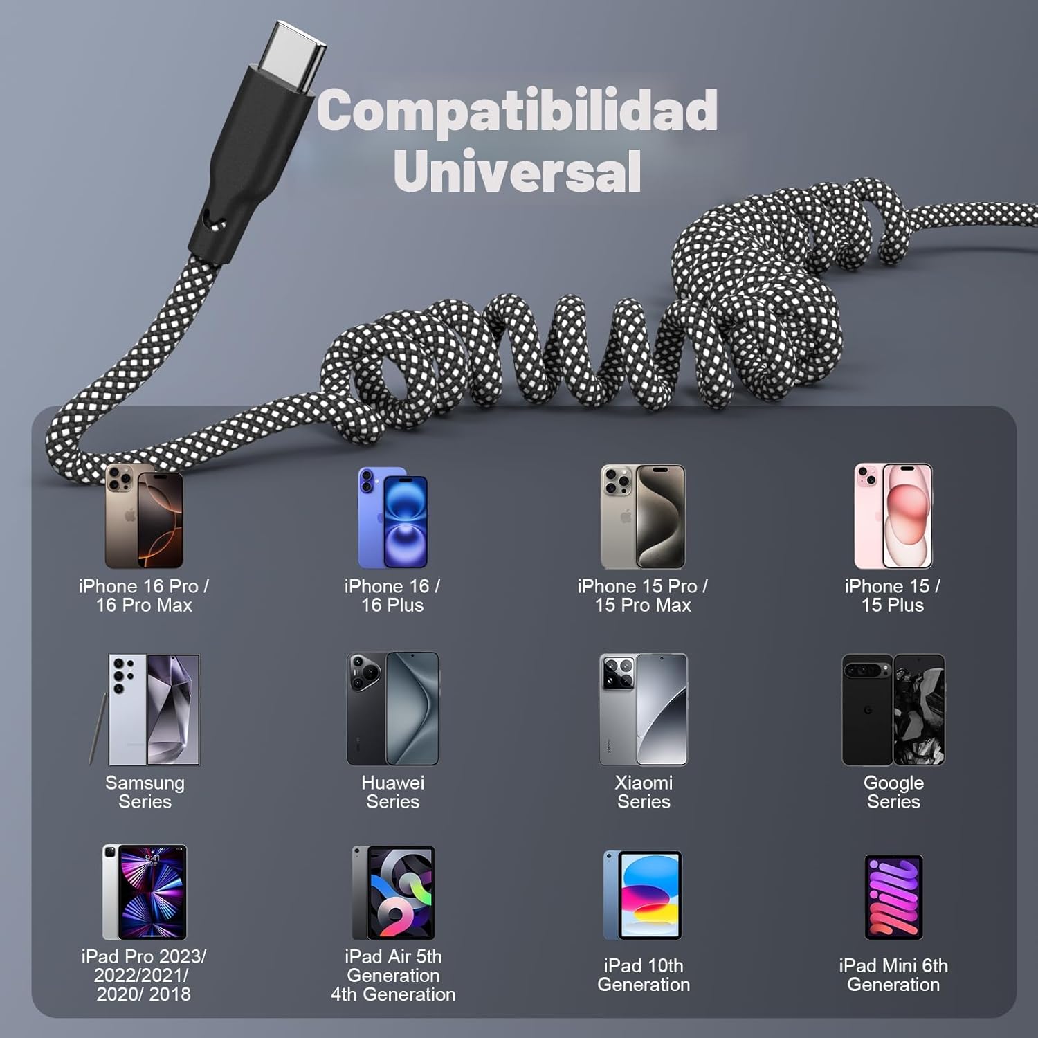 Eettvekd Cargador de Coche Carplay Enrollado de Carga Rápida, [Paqu...