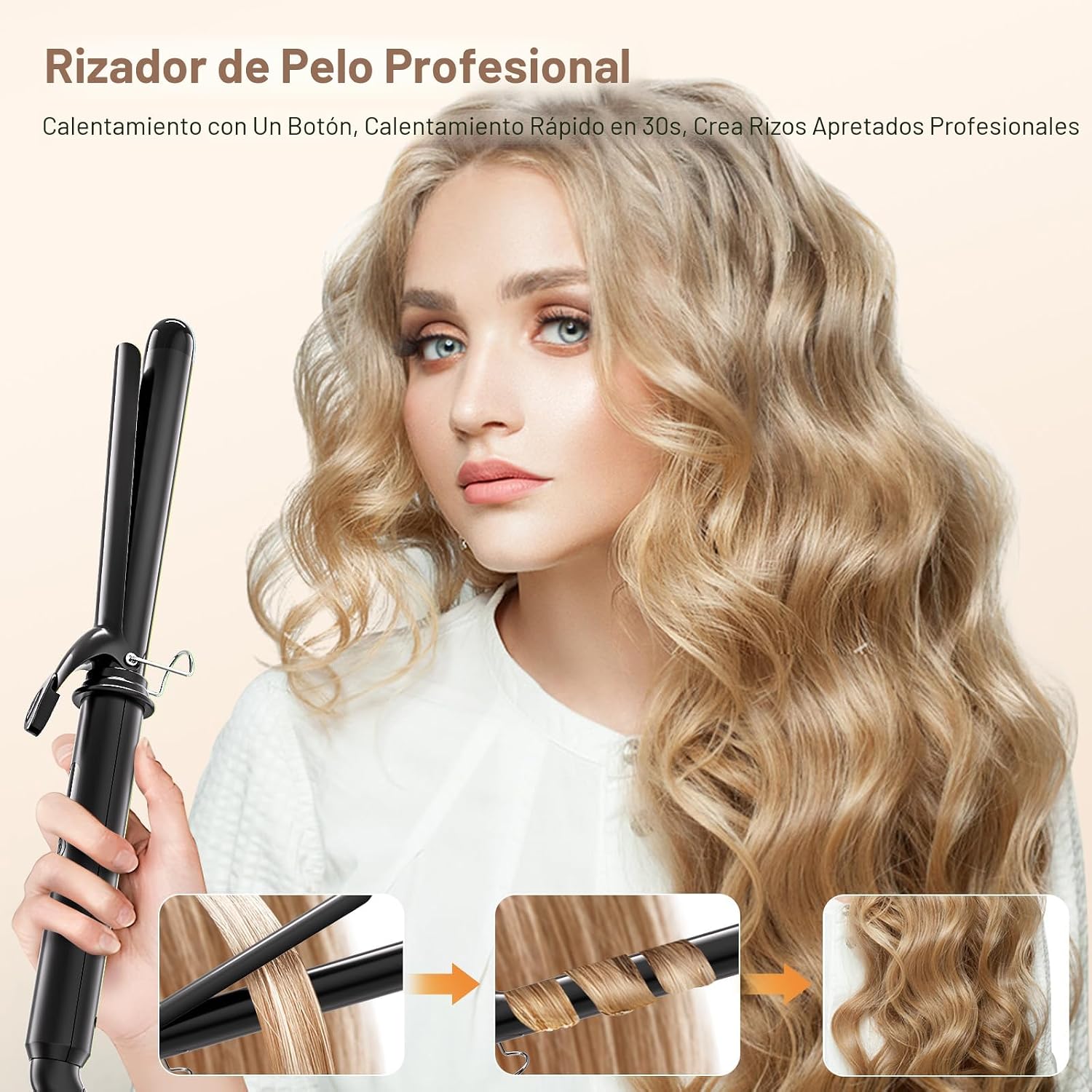 Rizador de pelo de cerámica de barril largo de 1 pulgada, rizador d...