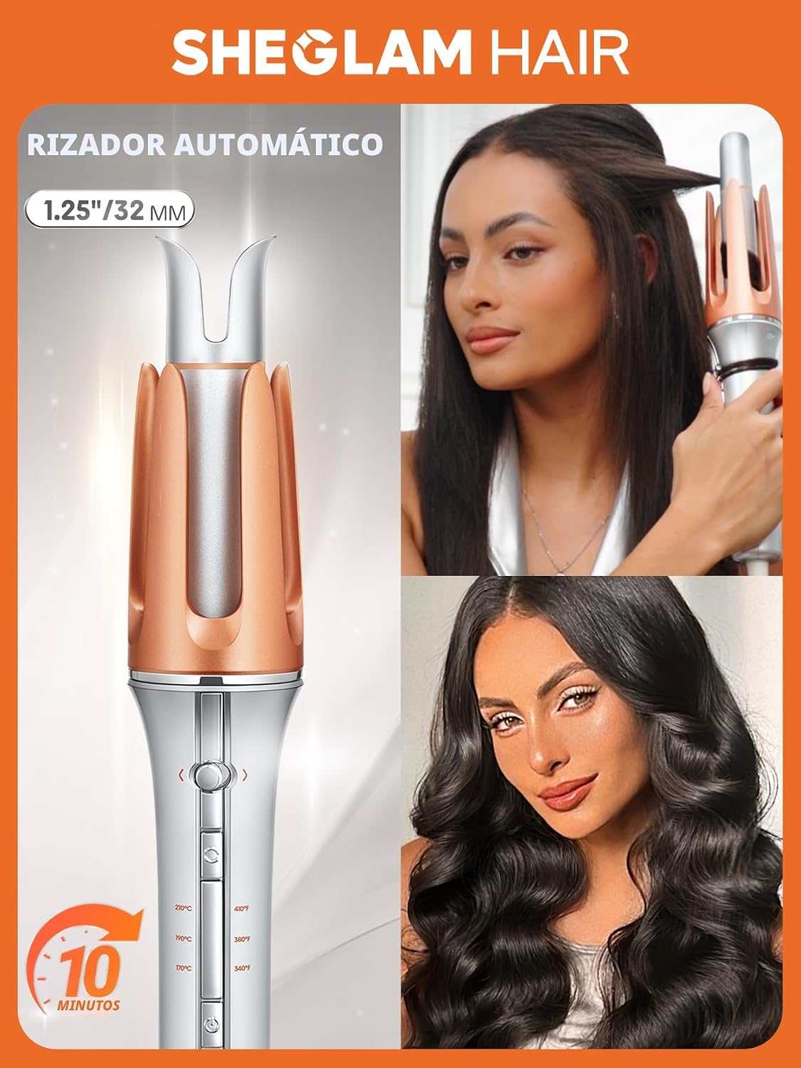 SHEGLAM Rizador automático de 1 1\/4 pulgadas con 3 temperaturas de...