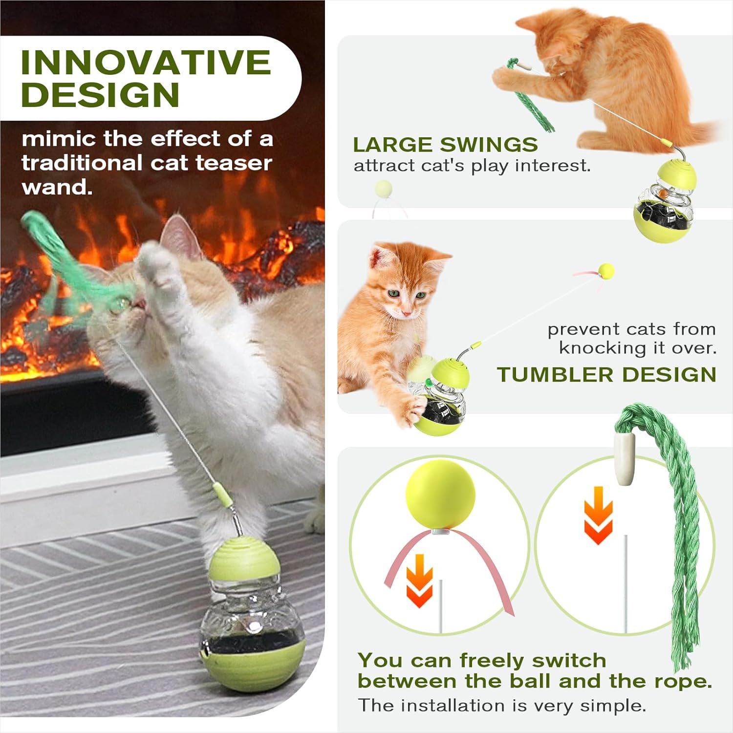 TLKNG Juguete para gatos de interior, dispensador de golosinas tamb...