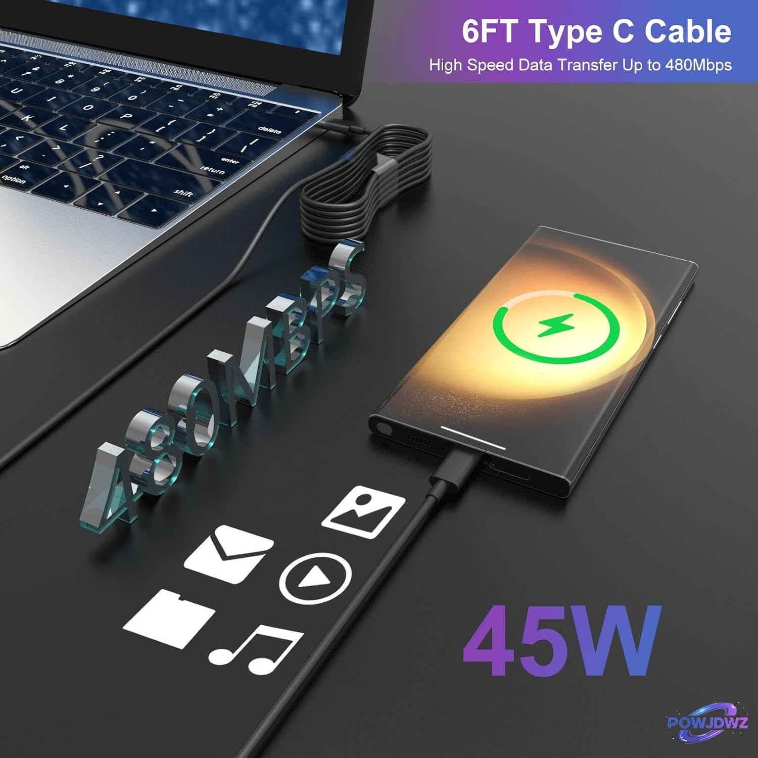 POWJDWZ Cargador USB C de 45 W, carga súper rápida tipo C compatibl...