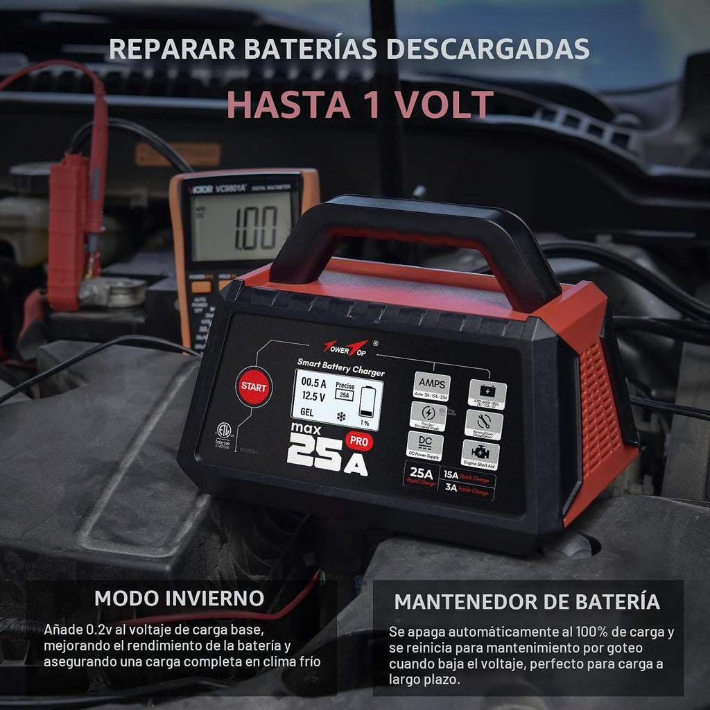 TowerTop Cargador de batería Max Pro de 25 A: Cargador inteligente...