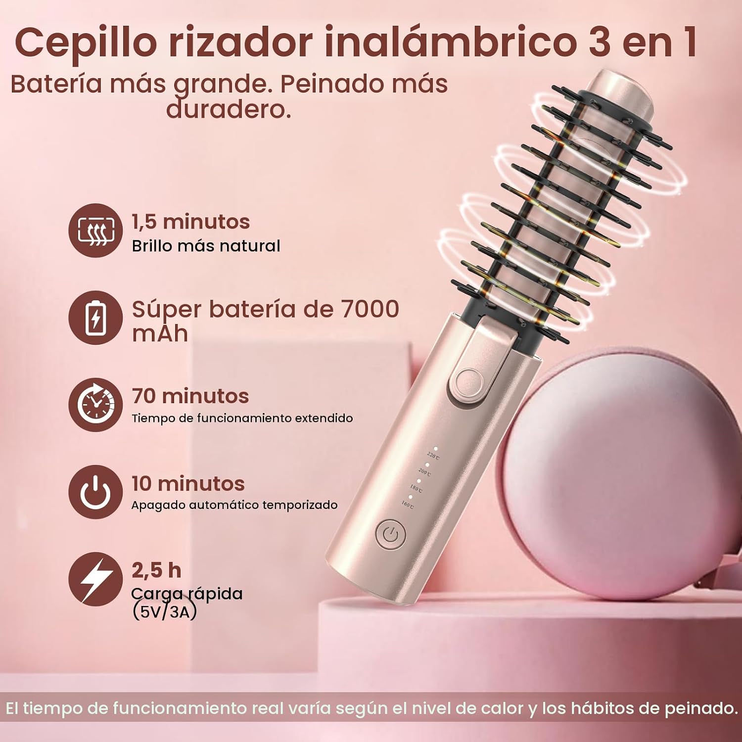Youbella Cepillo Rizador de Pelo Inalámbrico, Rizador de Pelo Portá...