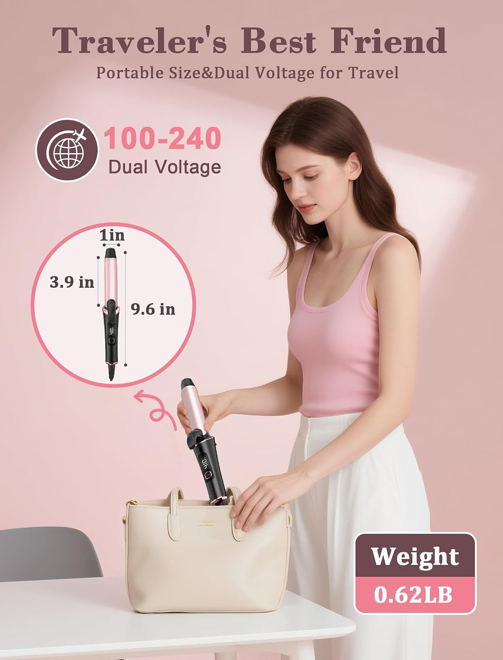 Mini rizador de viaje de 1 pulgada, doble voltaje 110-240 V con enc...