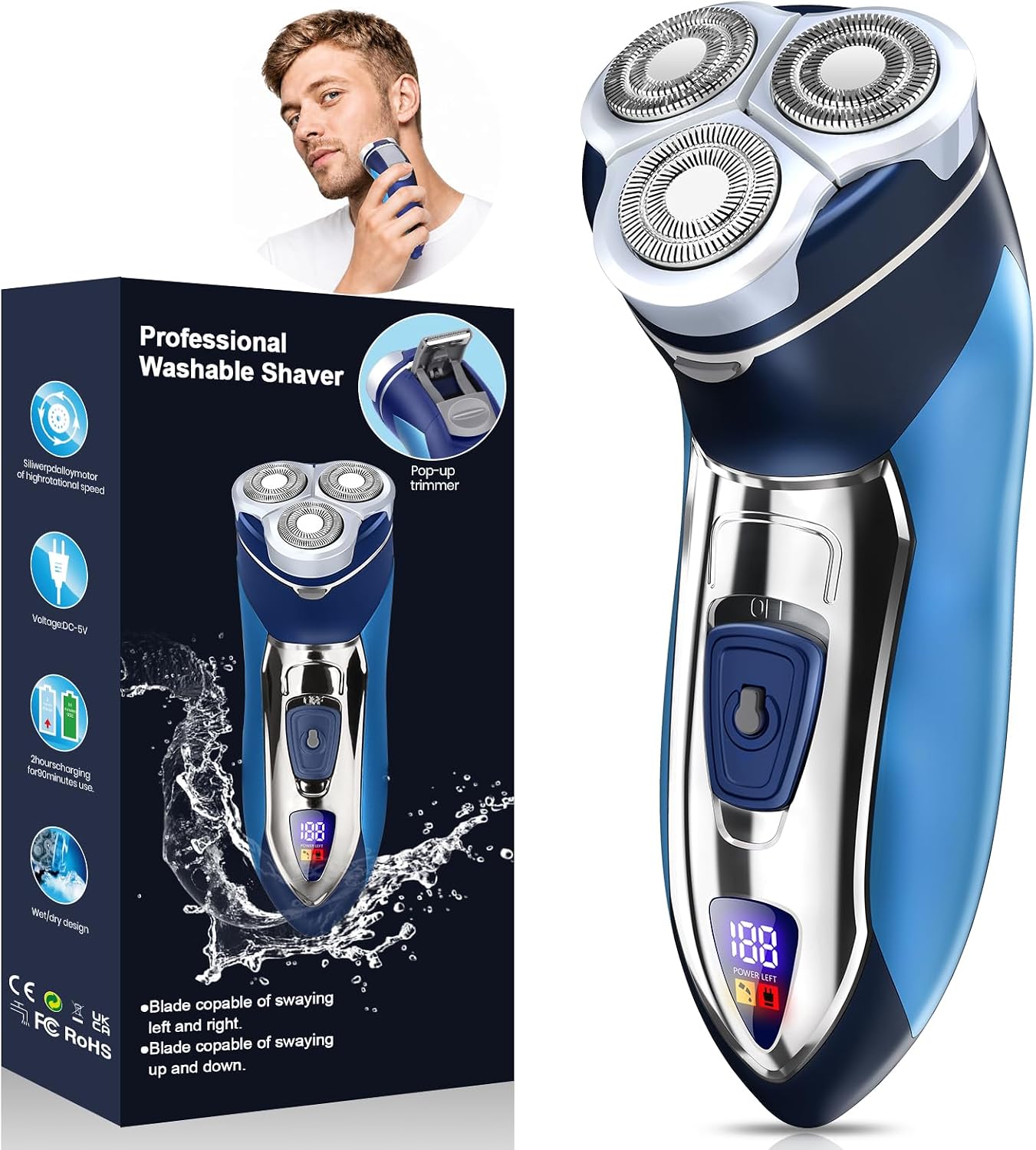Maquinilla de afeitar eléctrica para hombres, afeitadora eléctrica...