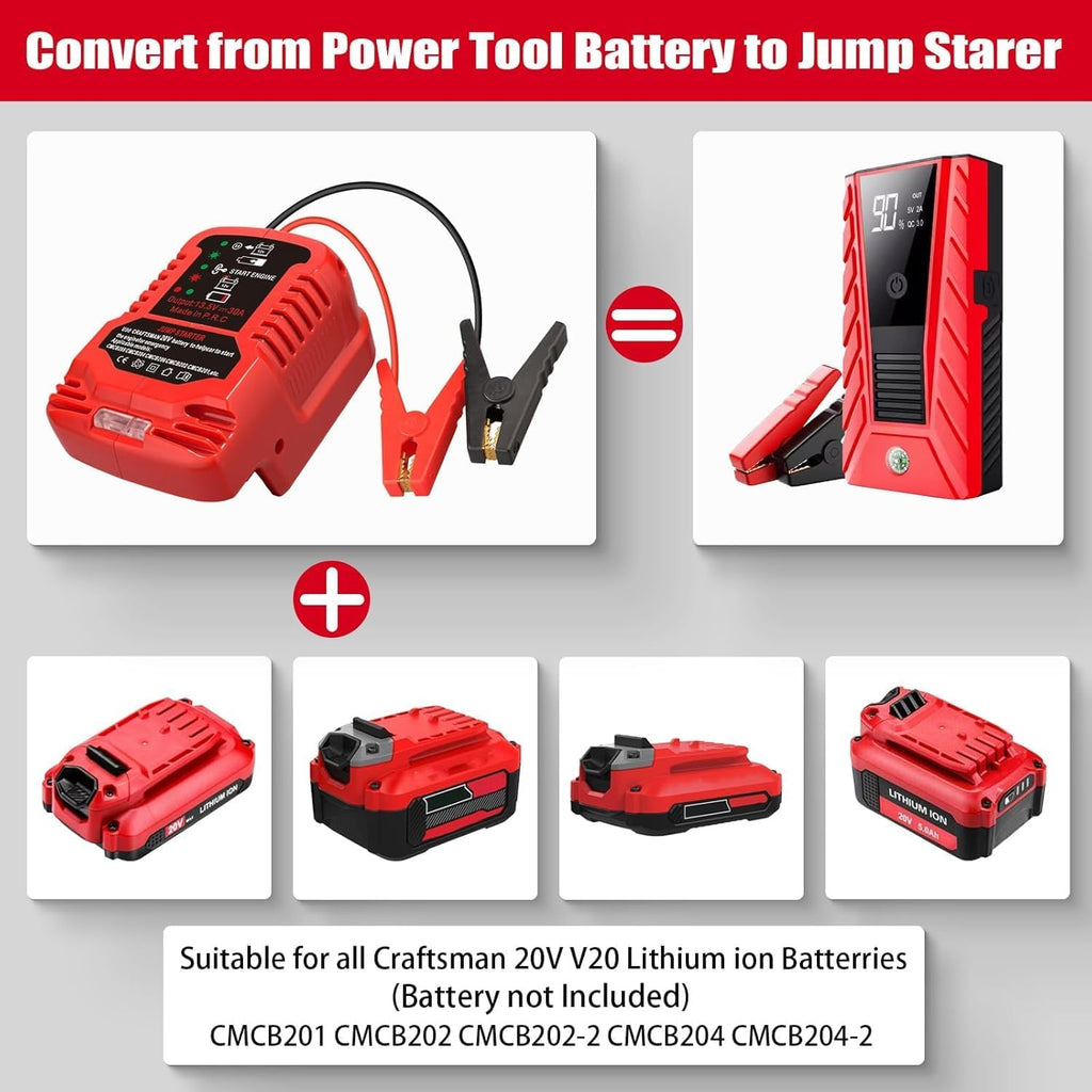 Adaptador de arranque de batería para Craftsman de 20 V, cables de...