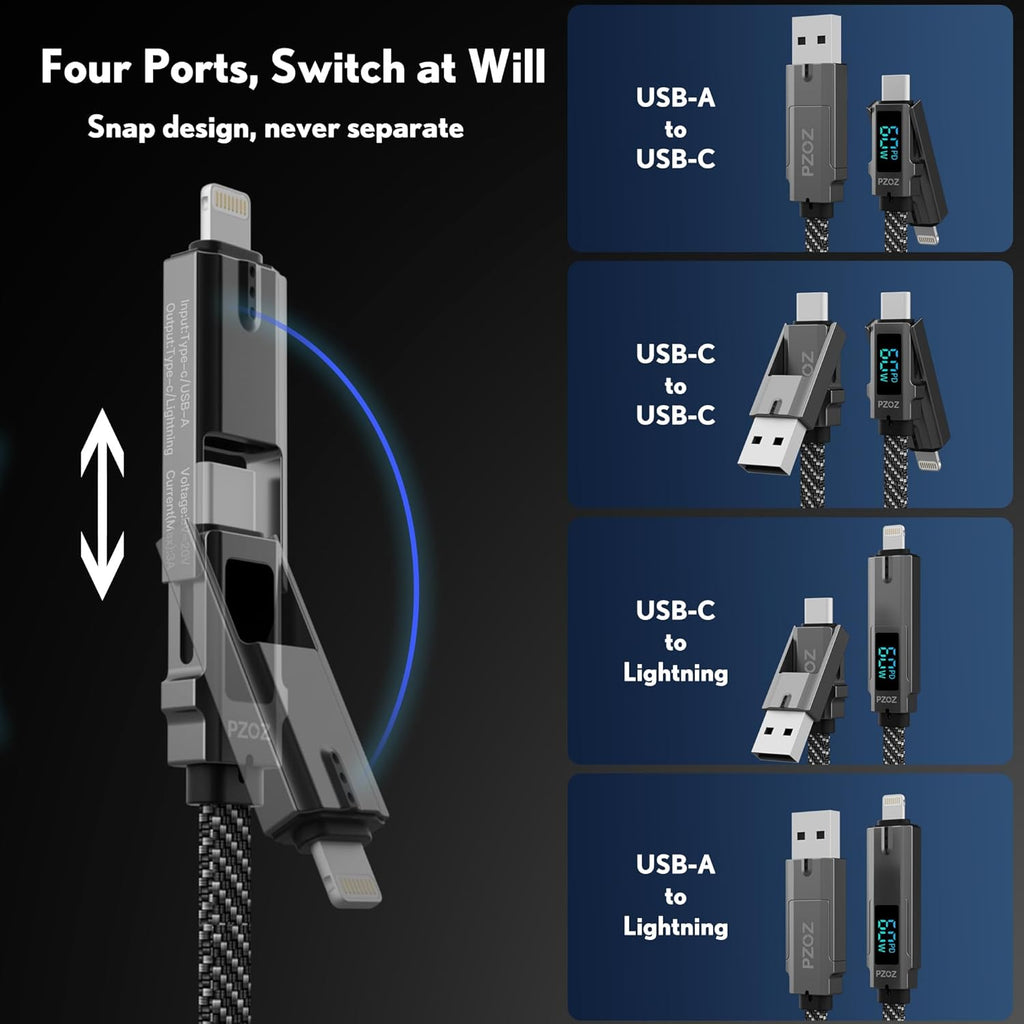 pzoz Cable de carga rápida USB C 4 en 1 con pantalla LED, cargador...
