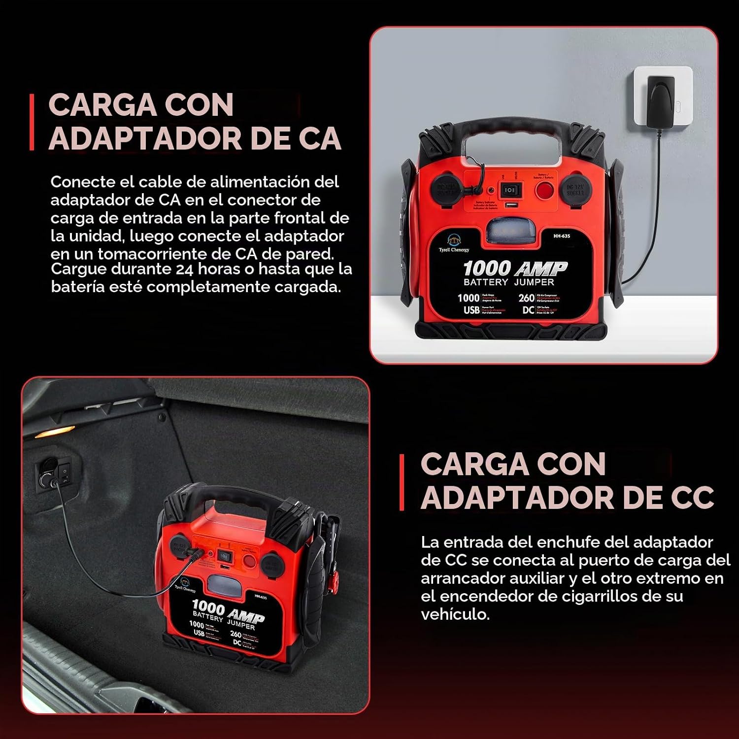 Tyrell Chenergy - Arrancador de batería de coche con compresor de a...