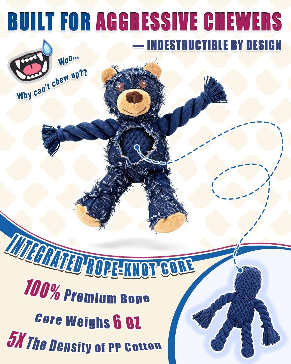 Pelemee Ragged Bear - Juguetes para perros para masticadores agresi...