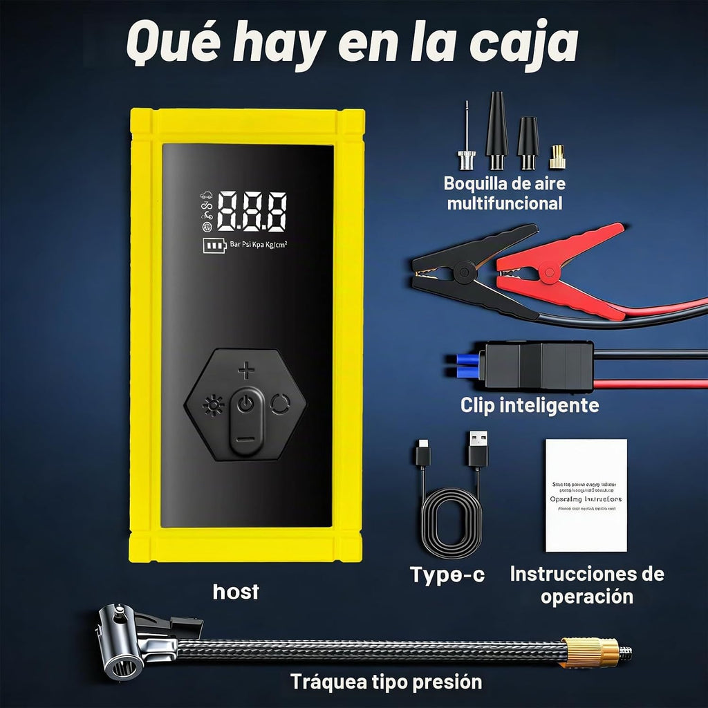 Arrancador portátil de batería de coche con compresor de aire, paqu...