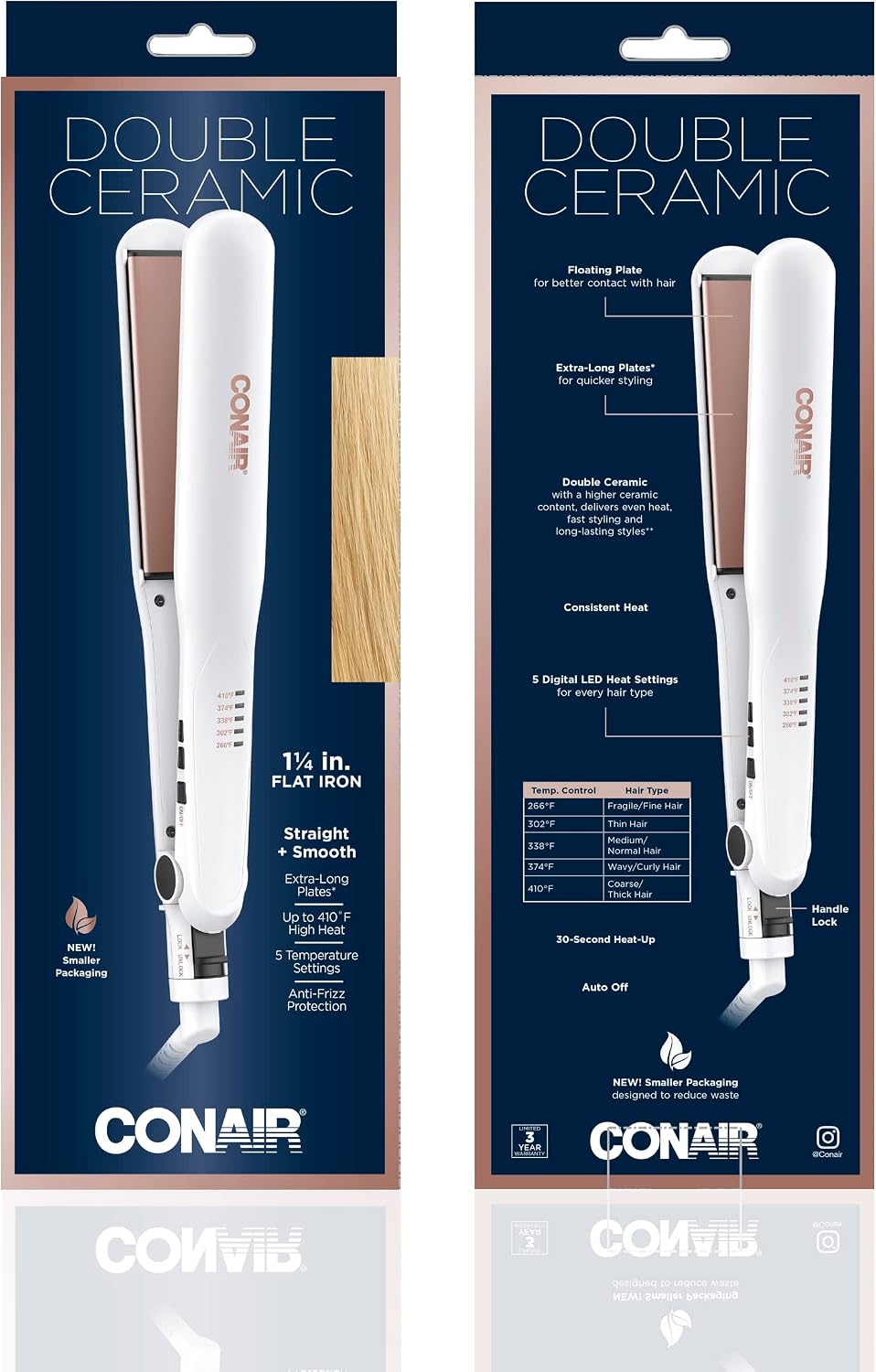 Conair Plancha plana de cerámica doble, plancha de pelo de 1 1\/4 p...