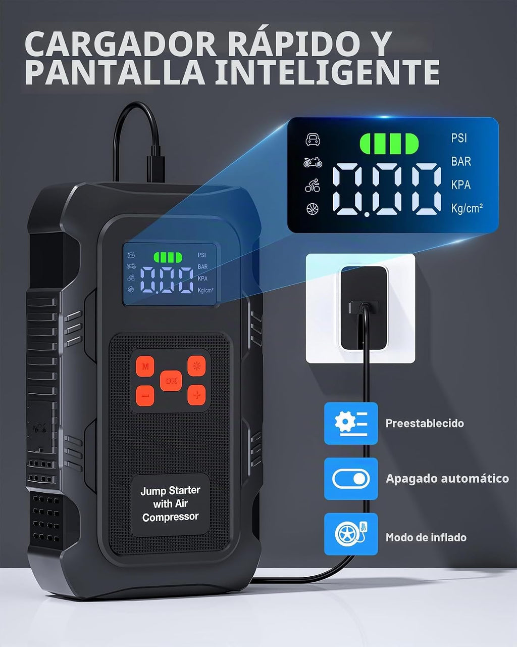 HPBS Arrancador de 5000 A con compresor de aire, arrancador portáti...
