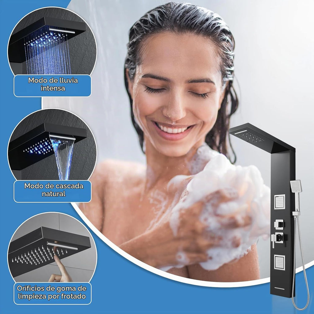 ROVOGO Sistema de torre de panel de ducha con luces LED, funciona c...