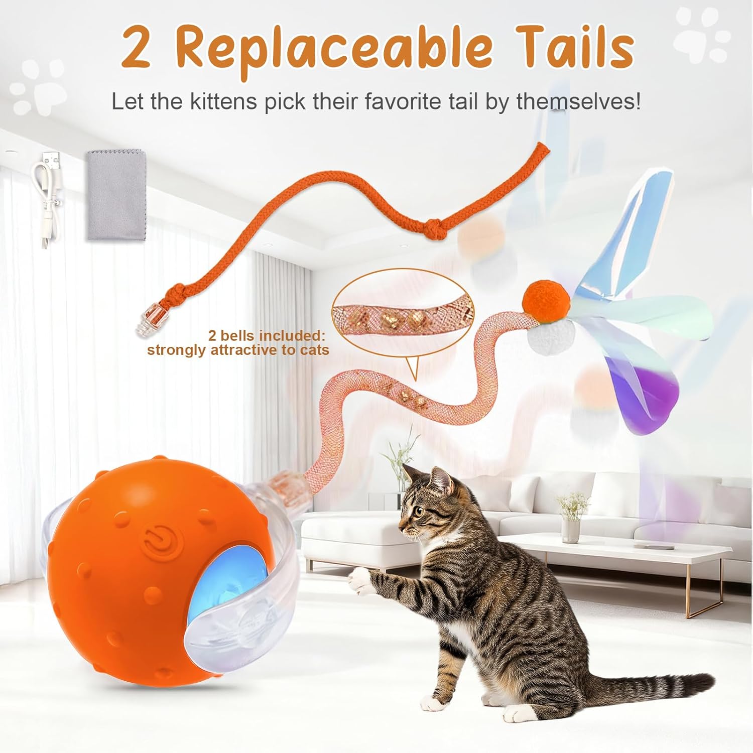 Pelota de juguete interactiva automática para gatos con gorjeo, 2 c...