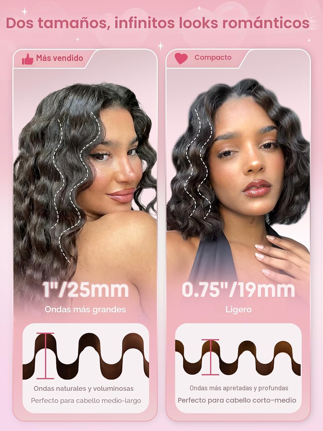 SHEGLAM Ondulador de pelo rosa de 1 pulgada para mujer, herramienta...