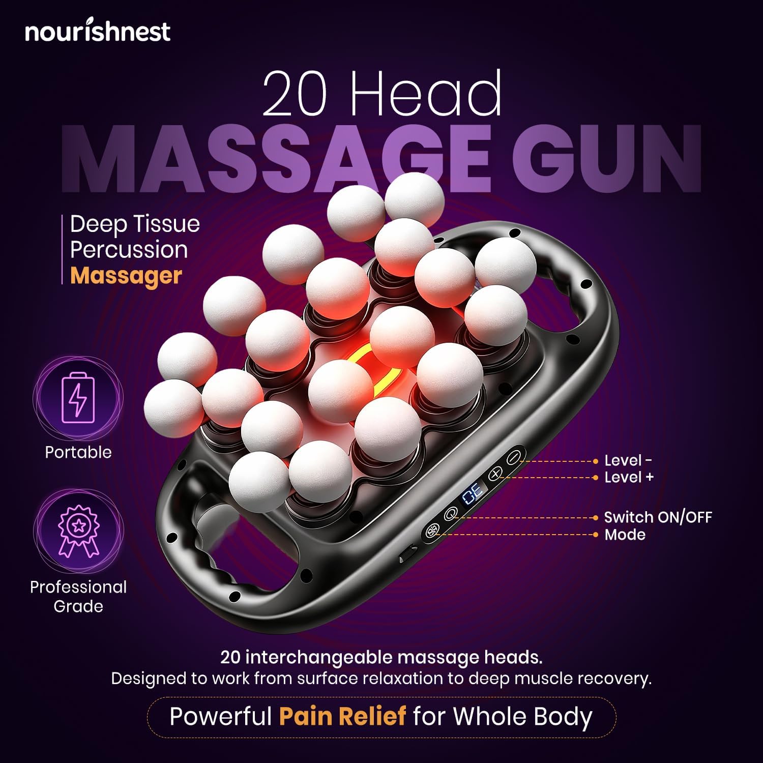 NOURISH NEST Juego de 20 pistolas de masaje de cabeza con 3 modos y...