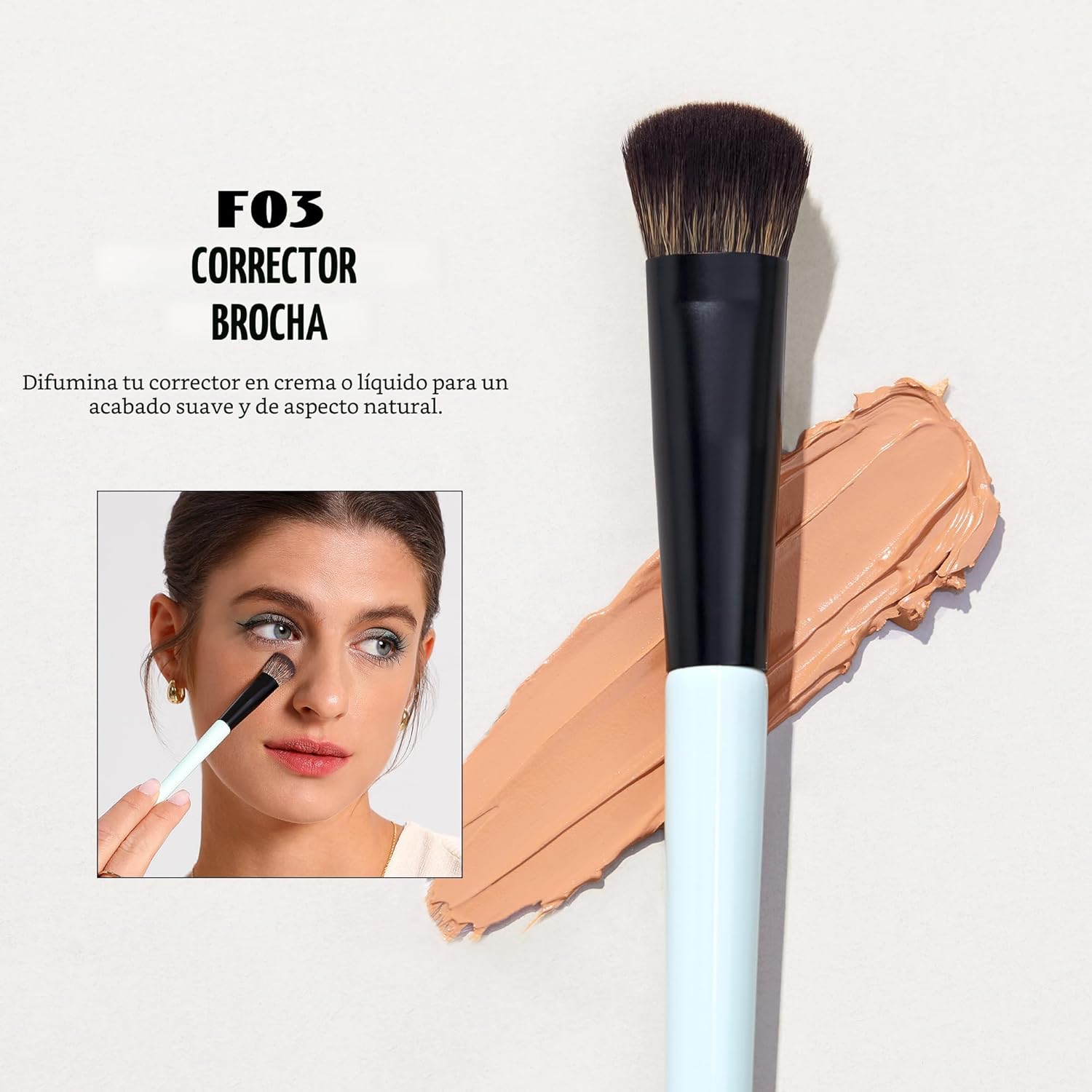 Jessup Cepillos de maquillaje facial azules 3 piezas, cepillo de ma...