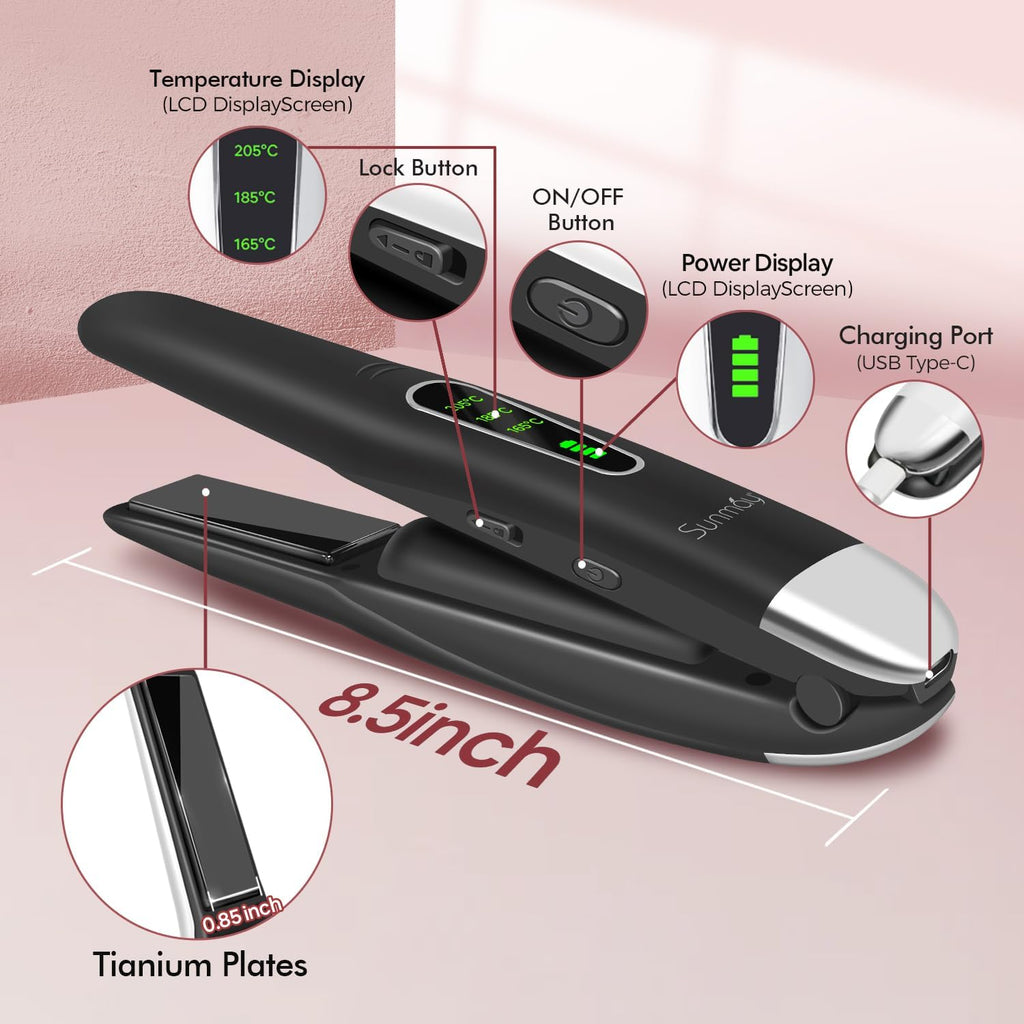 SUNMAY Plancha de Pelo Inalámbrica, Plancha de Pelo de Titanio Port...