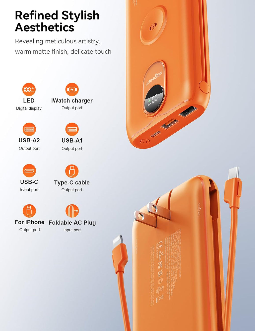 Cargador Portátil XEGNER 10000mAh 20W, Enchufe de Pared, 2 Cables,...