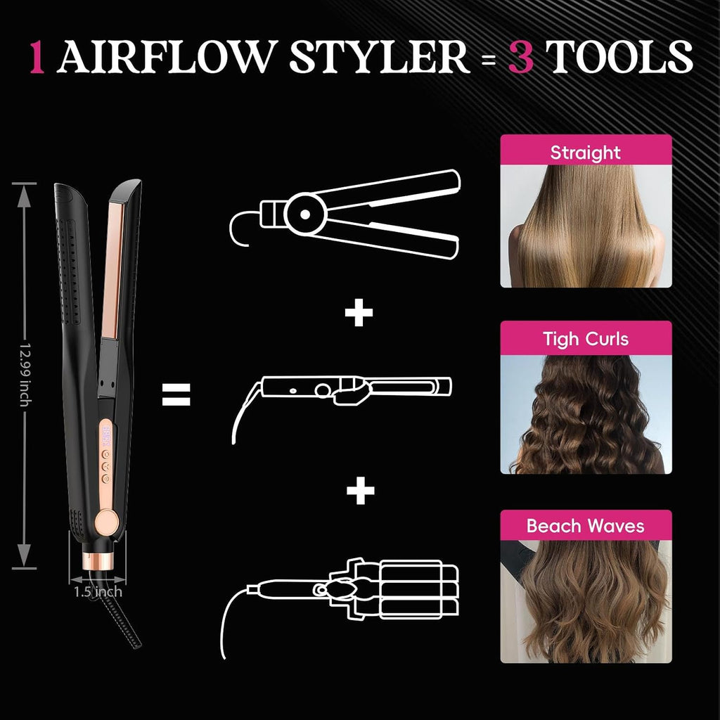 SKIMI Airflow Styler 2.0 Plancha de pelo de titanio y varita rizado...