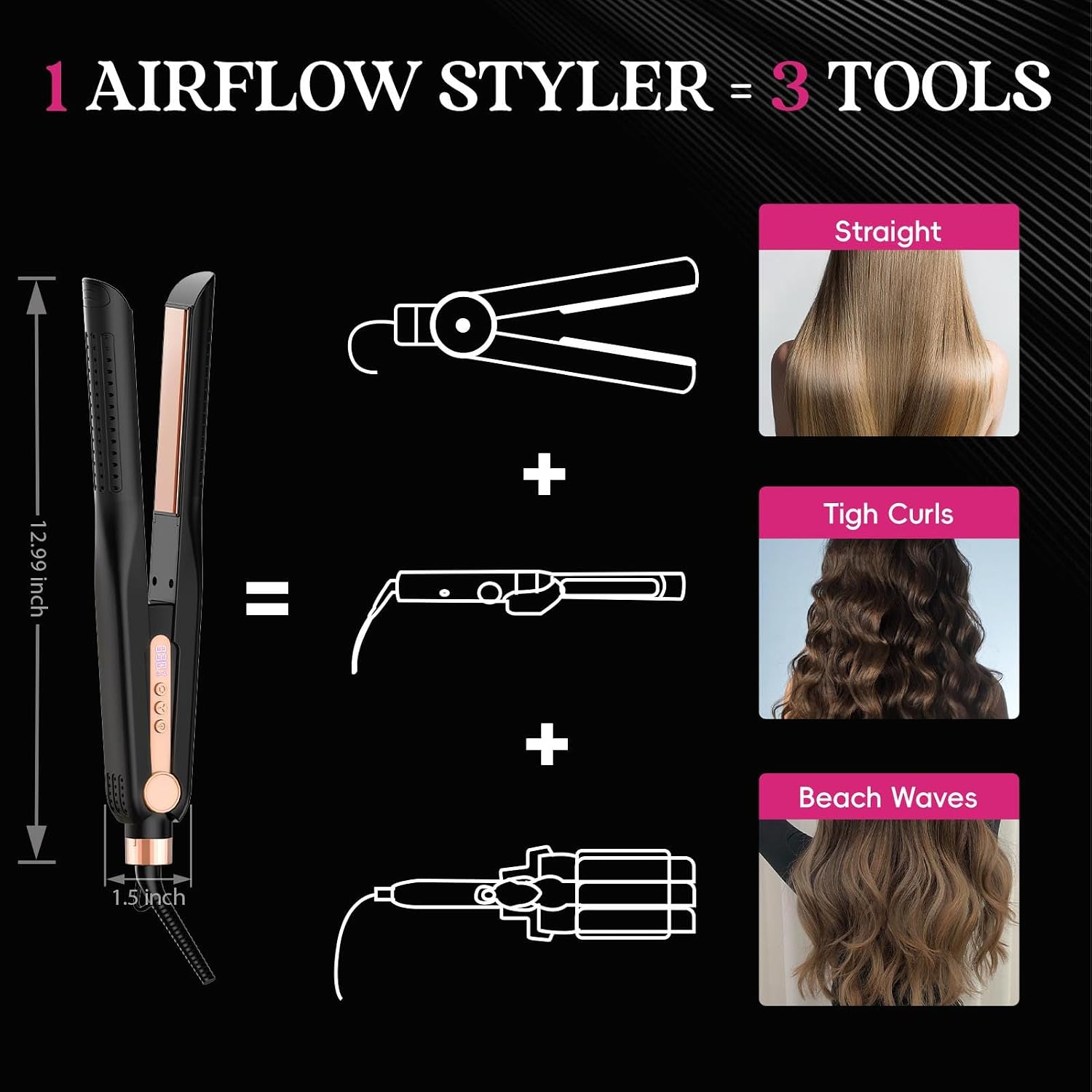 SKIMI Airflow Styler 2.0 Plancha de pelo de titanio y varita rizado...
