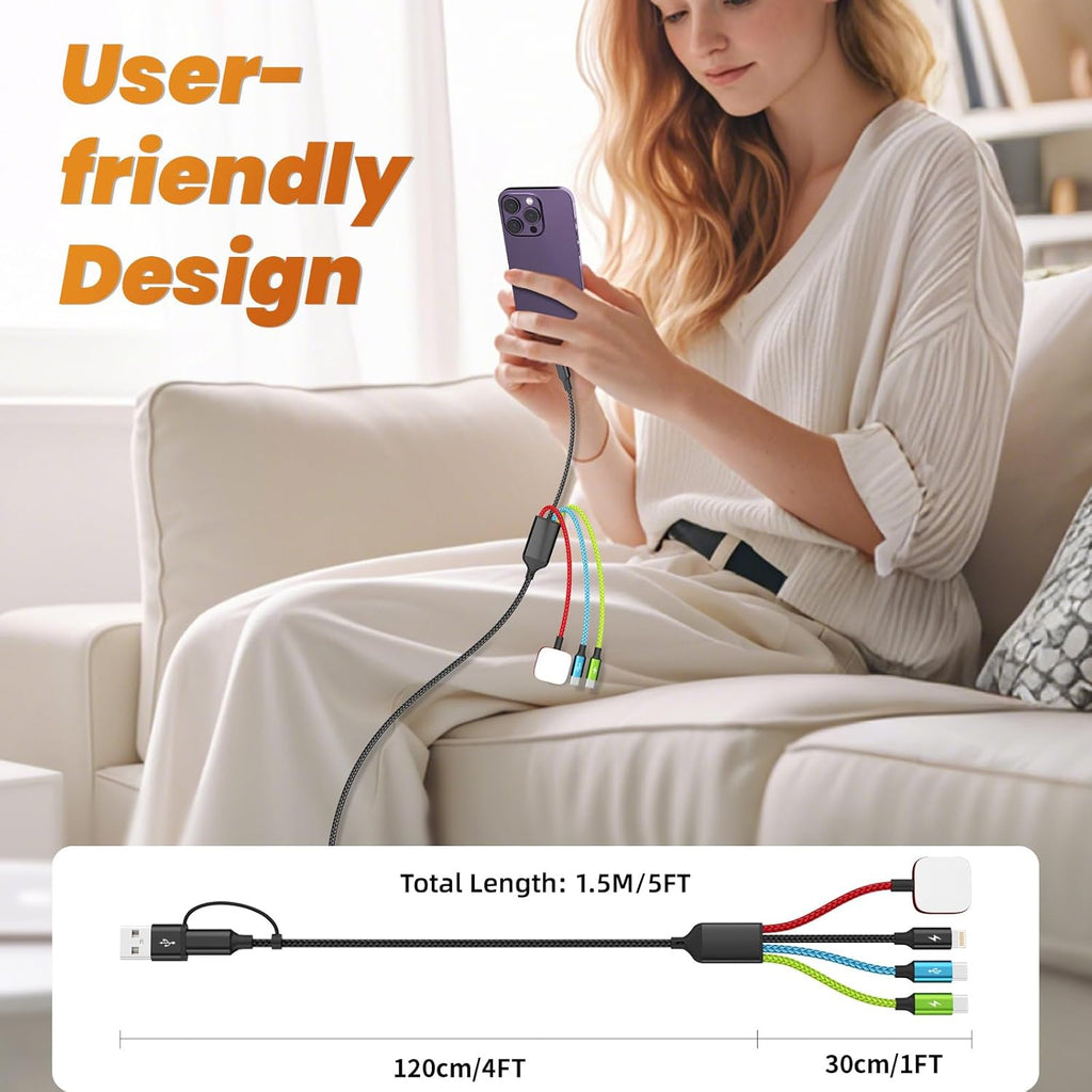 Firsting Dual Type-C Port 4 in 2 Multi Charging Cable for iWatch, T...