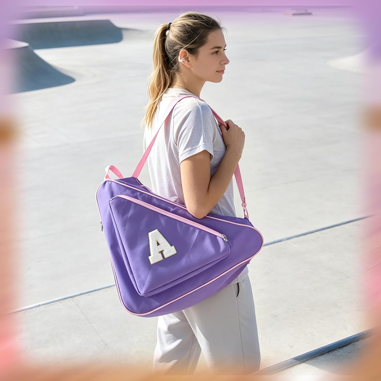 Yzryth Bolsa de patinaje con inicial personalizada para niñas y muj...