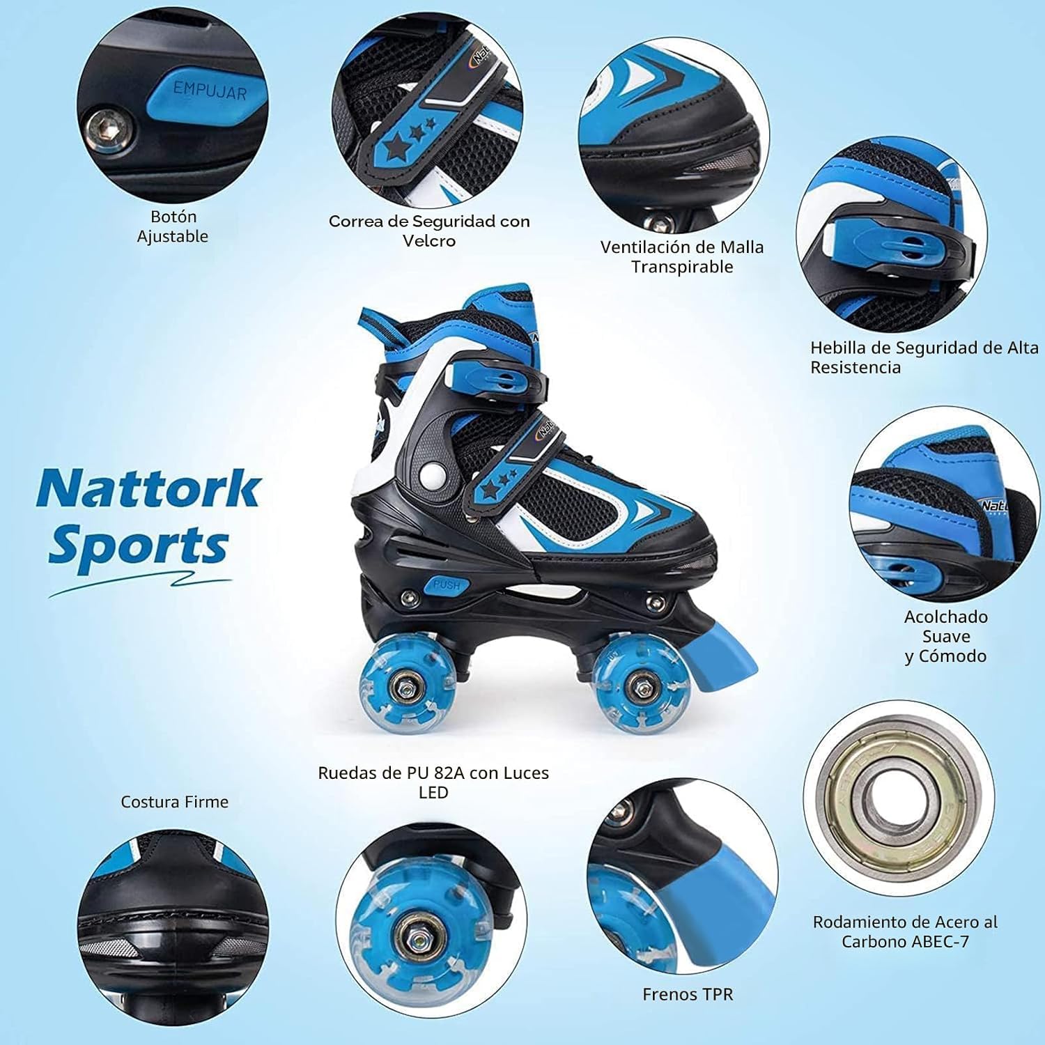 Nattork Patines de ruedas para niños y niñas, patines cuádruples aj...