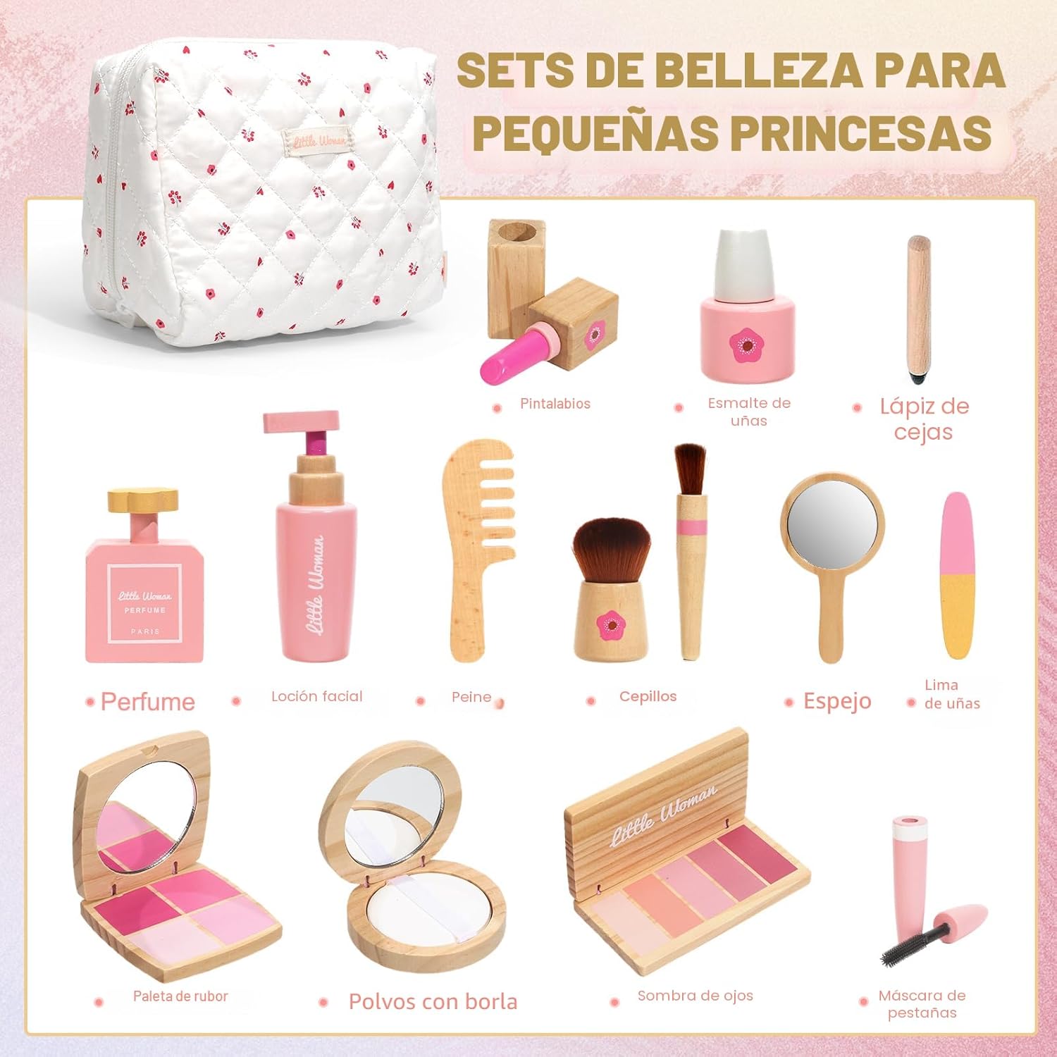Kit de maquillaje de madera de simulación para niños pequeños: set...