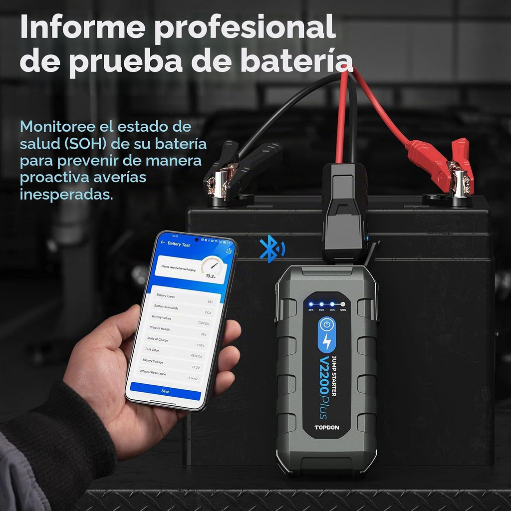 Arrancador de batería de coche y probador de batería TOPDON 2 en 1,...