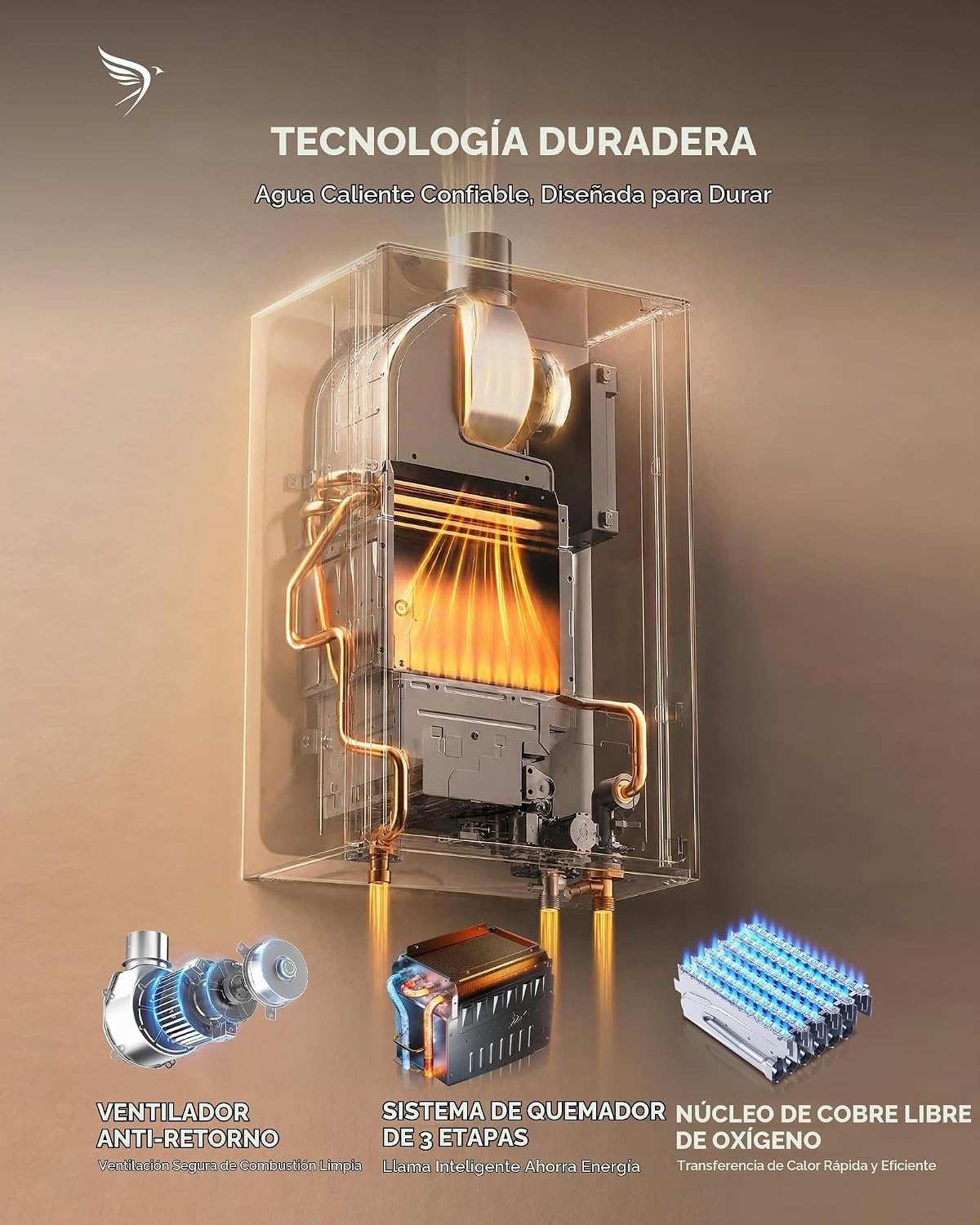 APUS Calentador de agua sin tanque de gas natural, 120,000 BTU, 5.4...