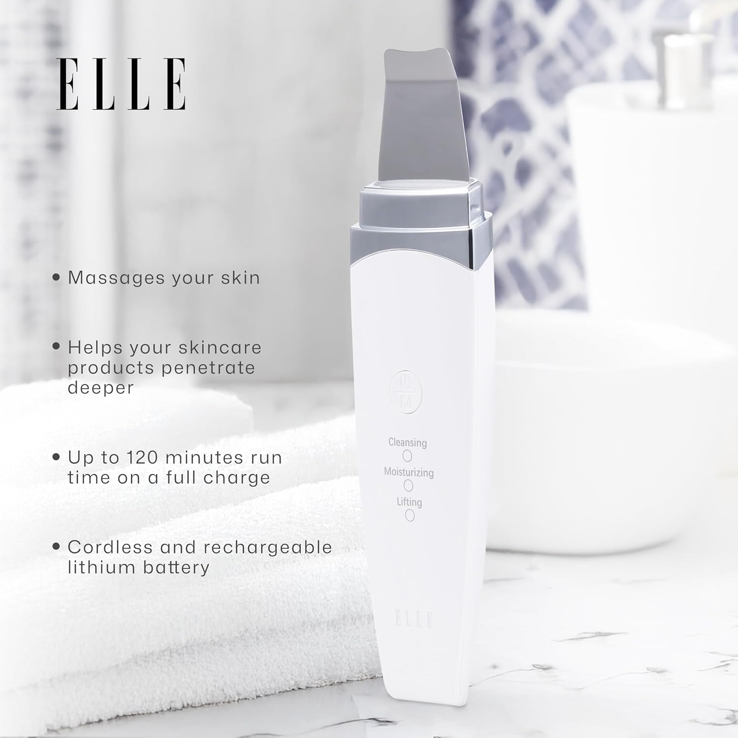 Elle - Espátula exfoliante ultrasónica para la piel, limpieza profu...