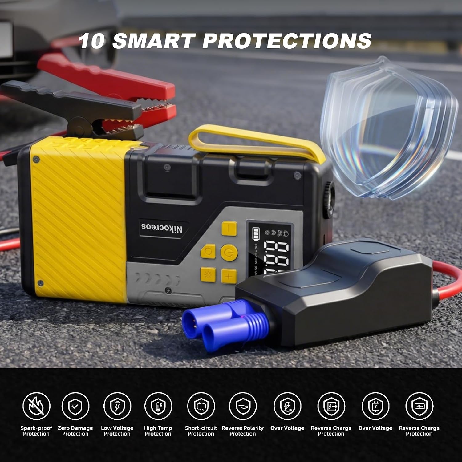 Arrancador portátil para auto con compresor de aire para emergencia...