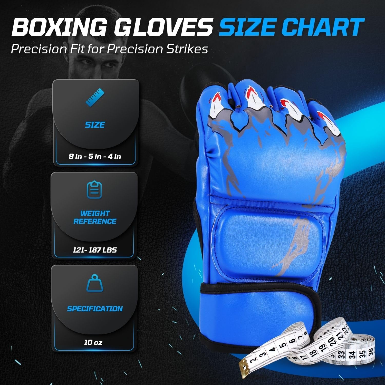 Flexzion, guantes de boxeo con dedos descubiertos - Grappling, MMA,...