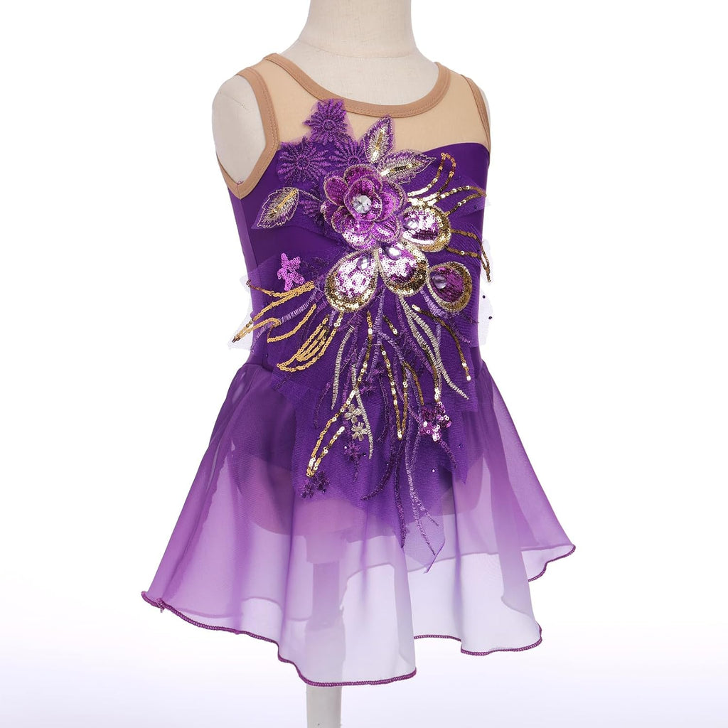 Vestido de patinaje artístico sobre hielo para niñas, lentejuelas b...
