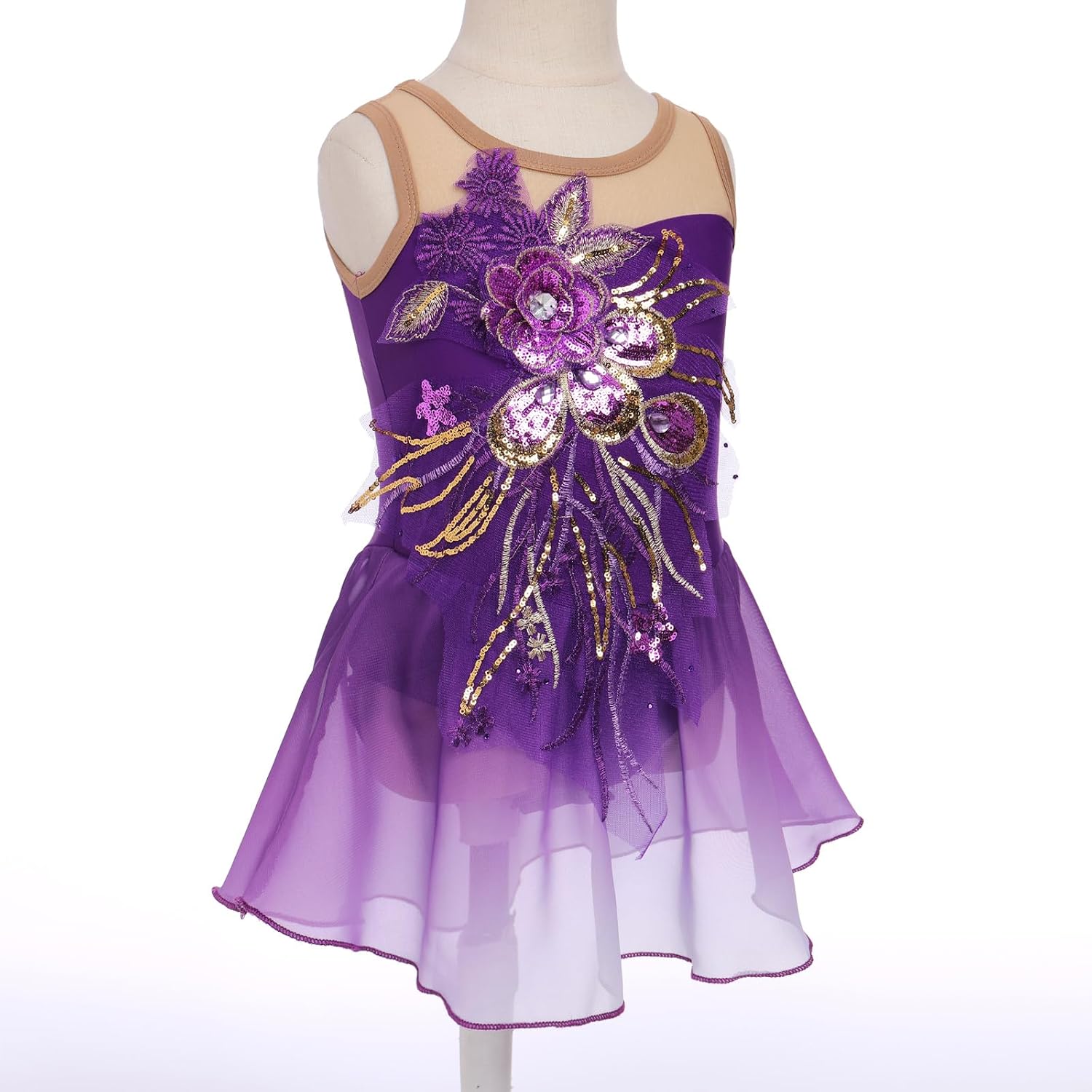 Vestido de patinaje artístico sobre hielo para niñas, lentejuelas b...