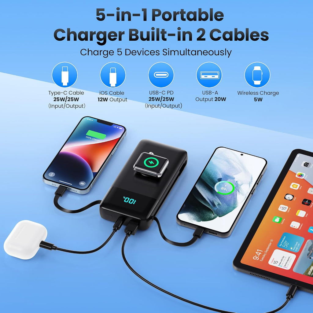 AONIMI Cargador Portátil 40800mAh Power Bank con 2 Cables Integrado...