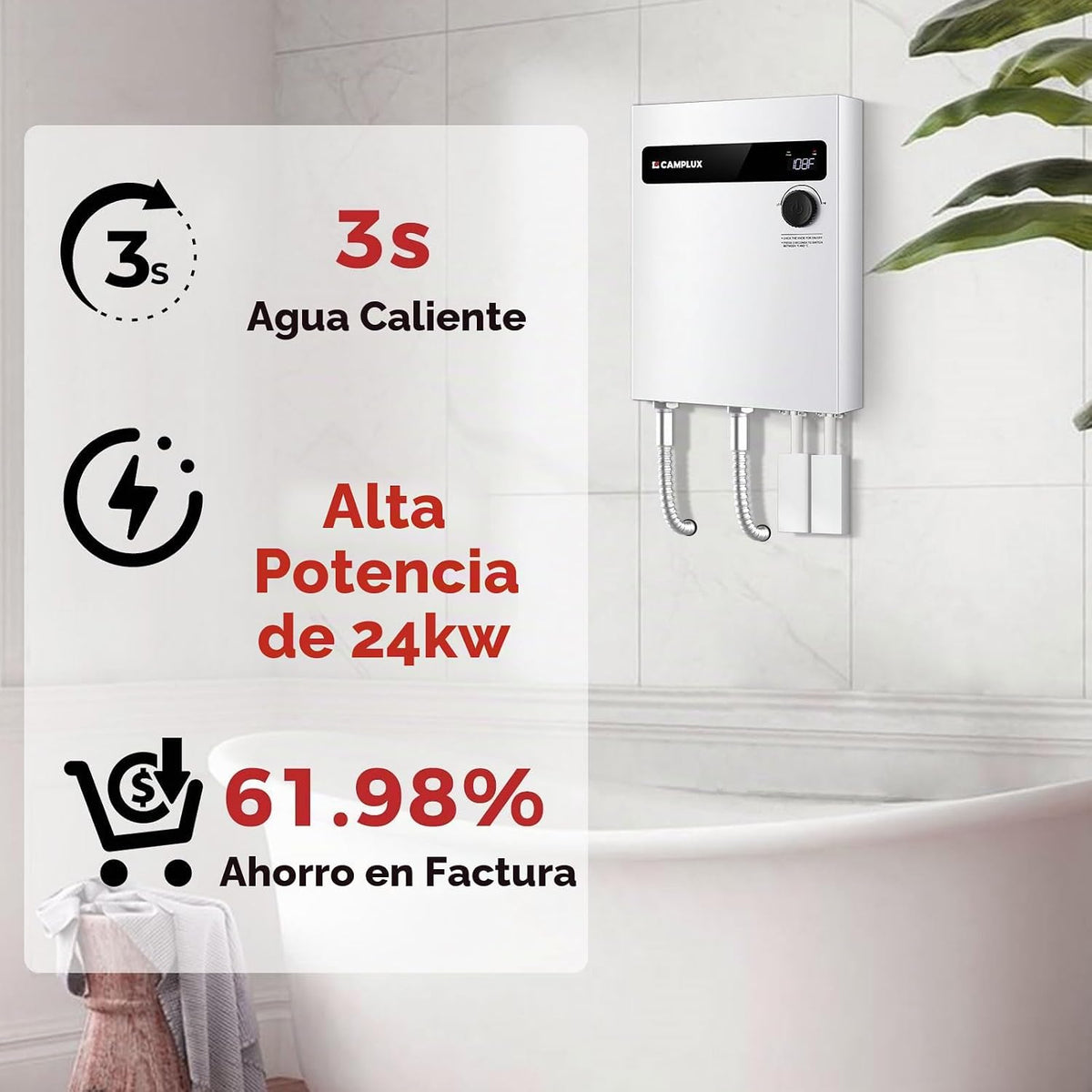 CAMPLUX - Calentador de agua eléctrico sin tanque de 24 kW 240 volt...