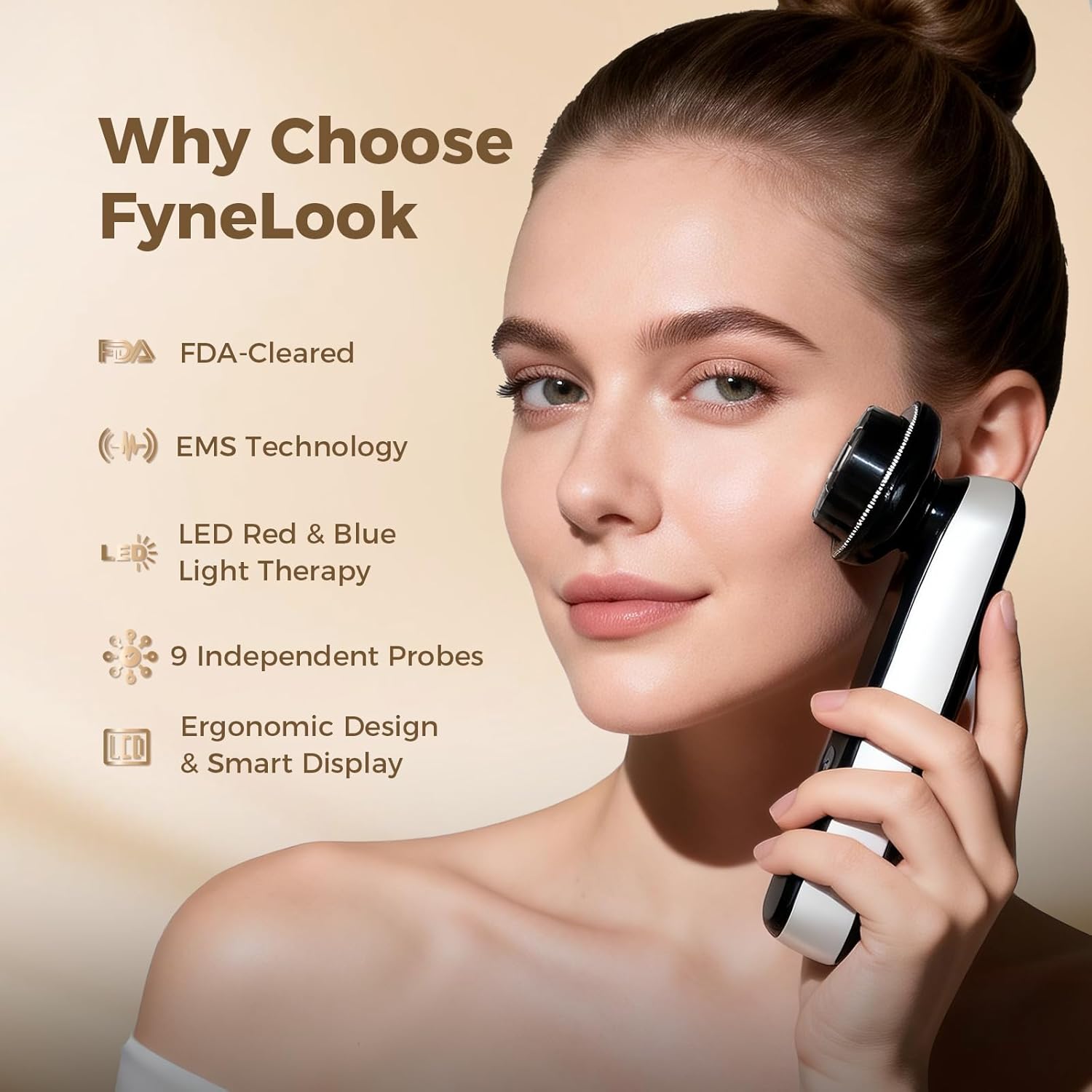 FyneLook Dispositivo facial de microcorriente con terapia de luz ro...