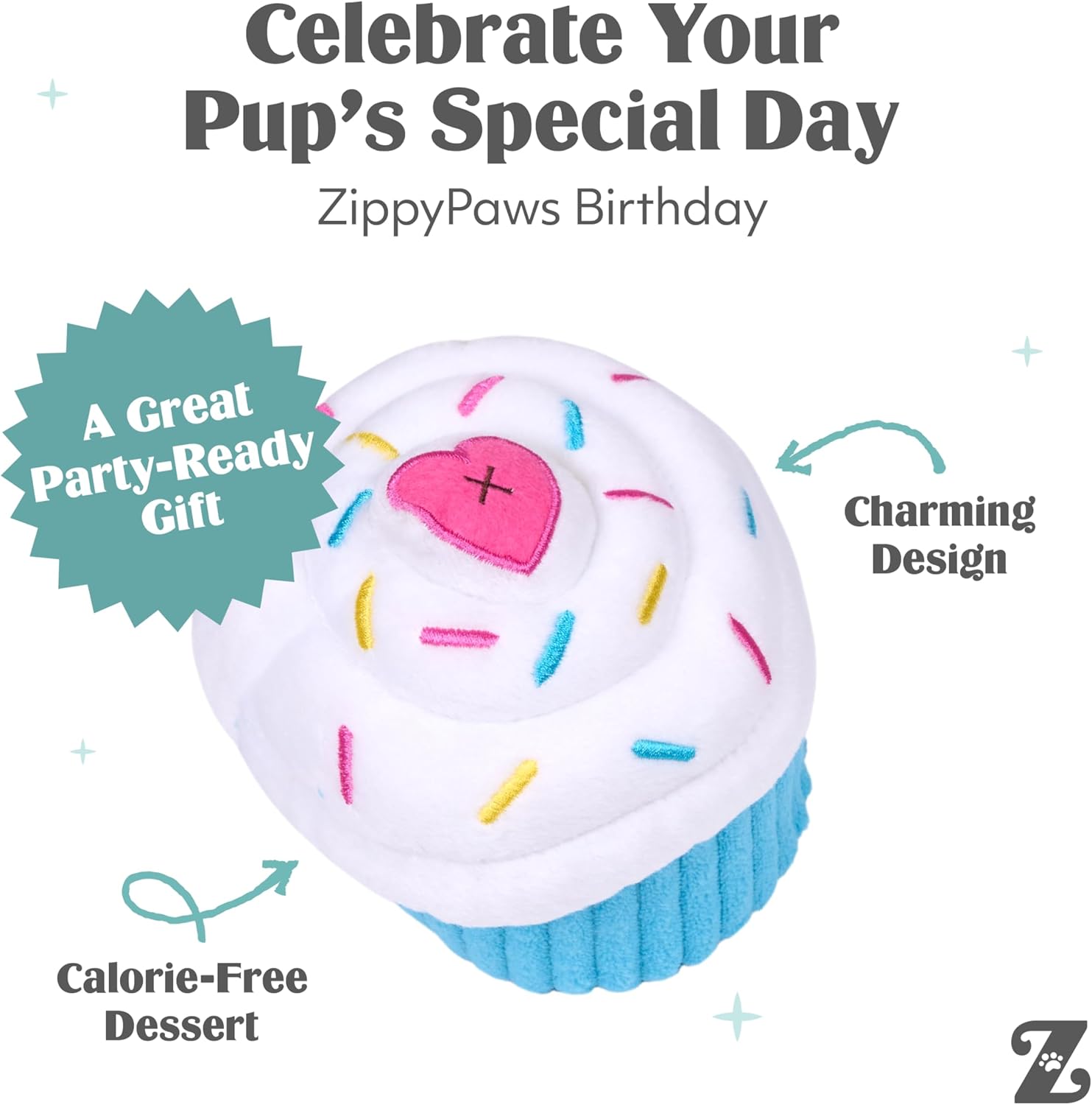 ZippyPaws Cupcake de cumpleaños - Juguetes chirriantes para mantene...