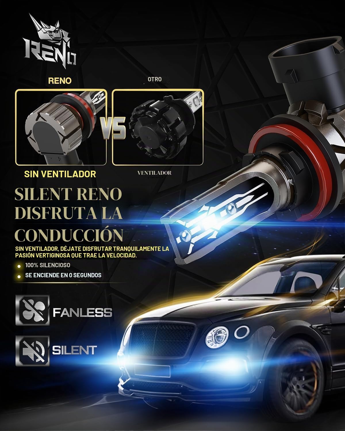 Bombilla RENO H11, luces antiniebla H11 de 6500K, blanca, sin venti...