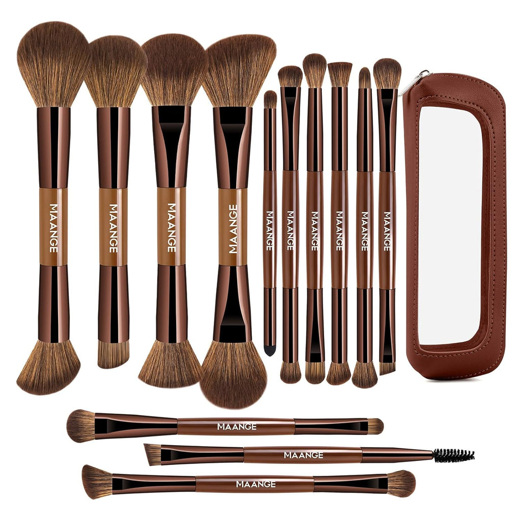 MAANGE Juego de 13 brochas de maquillaje de base con bolsa, brochas...
