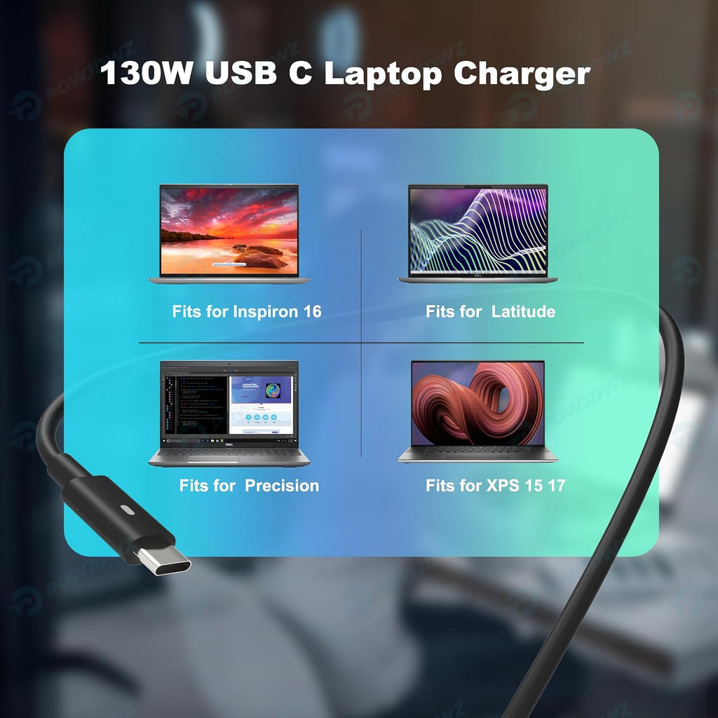 Cargador USB tipo C de 130 W compatible con Dell XPS 15 17 9500 951...