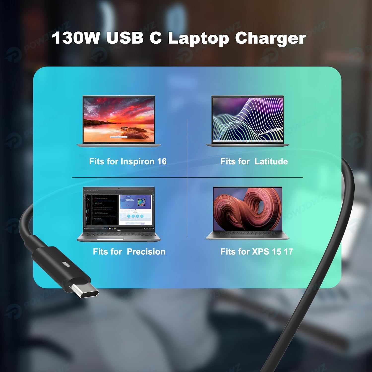 Cargador USB tipo C de 130 W compatible con Dell XPS 15 17 9500 951...