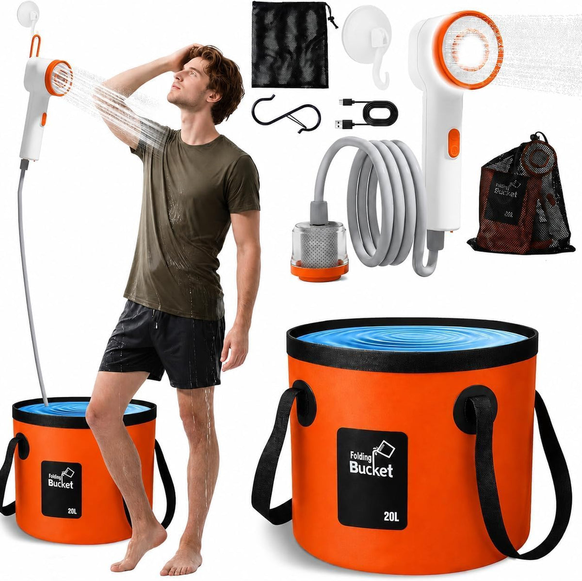 Ducha portátil para acampar, bomba de ducha portátil recargable de...