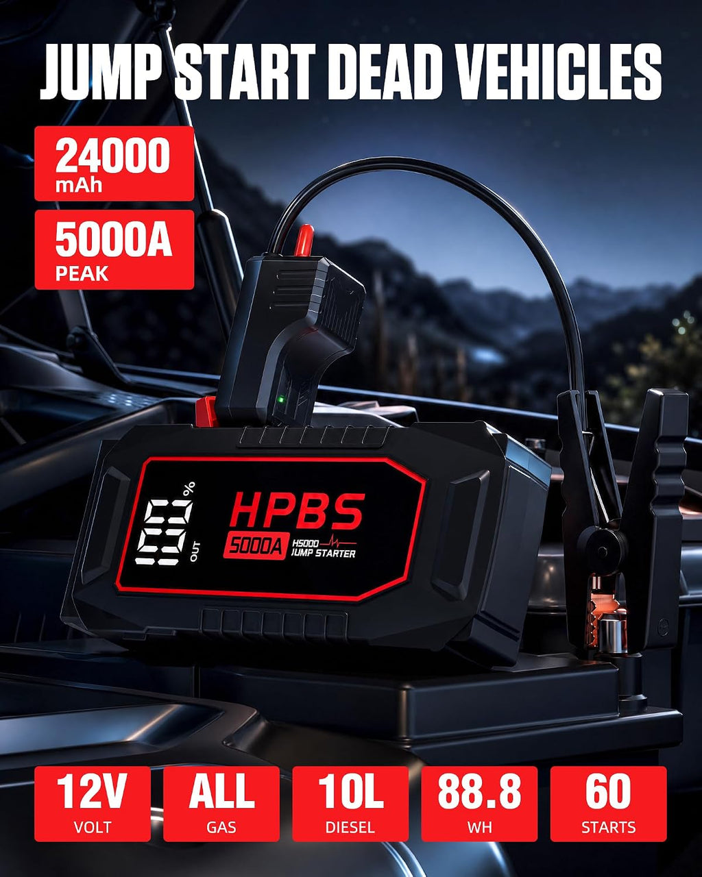HPBS Arrancador de Coche - Paquete de Batería de Arranque de 5000 A...