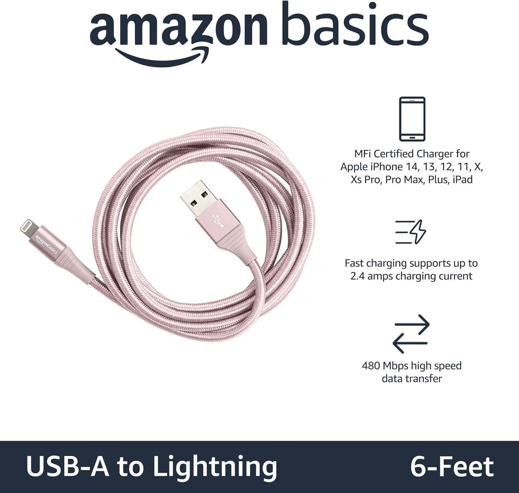 Amazon Basics - Cable Lightning de nailon trenzado doble a USB, col...